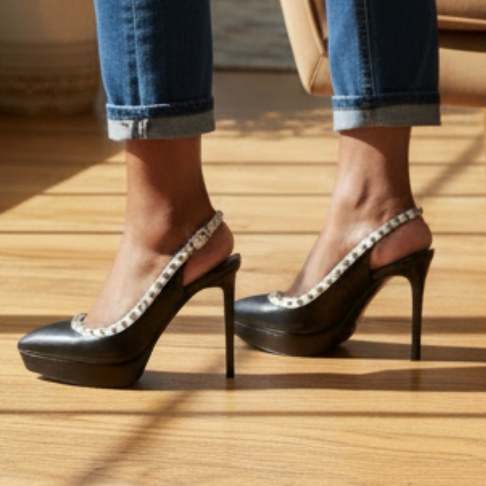 Never worn, Saint Laurent Black and Silver Studded Heels with box size 9.5